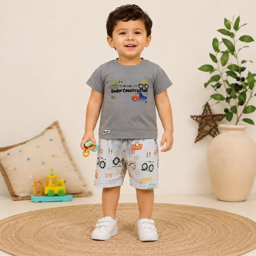 Boys Construction Print Co-ord Set (0, Grey)