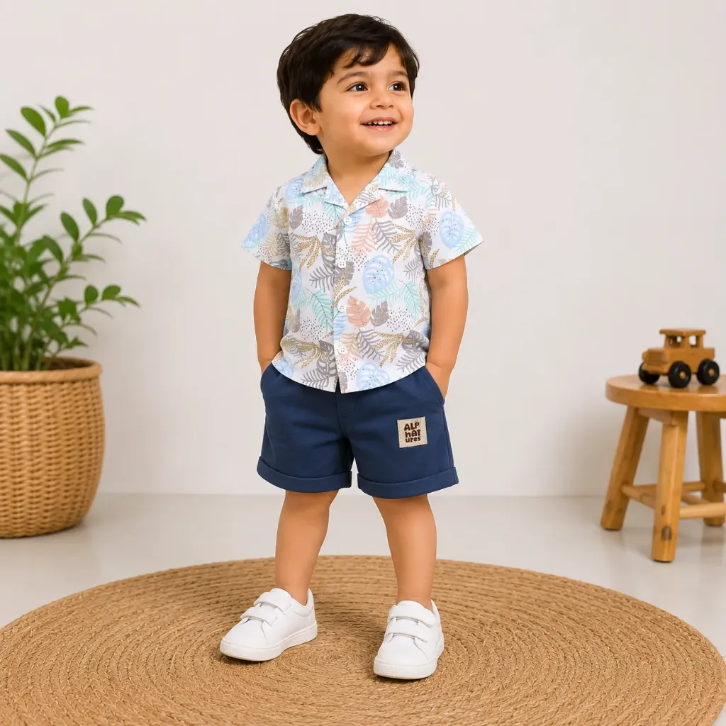 BOYS LEAF PRINT SHIRT & SHORTS SET