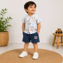 BOYS LEAF PRINT SHIRT & SHORTS SET