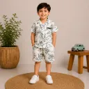 Boys Printed Shirt & Shorts Co-Ord Set – Tropical Leaf Print
