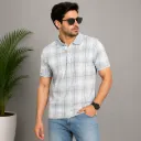 Men's Light Blue & White Checked Regular Fit Polo T-Shirt